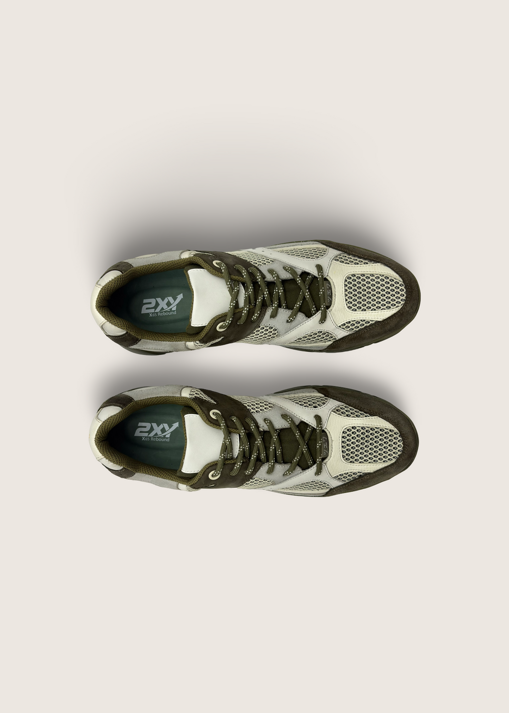 富士 Men's FUJI in olive leather nubuck with silver white technical mesh panels