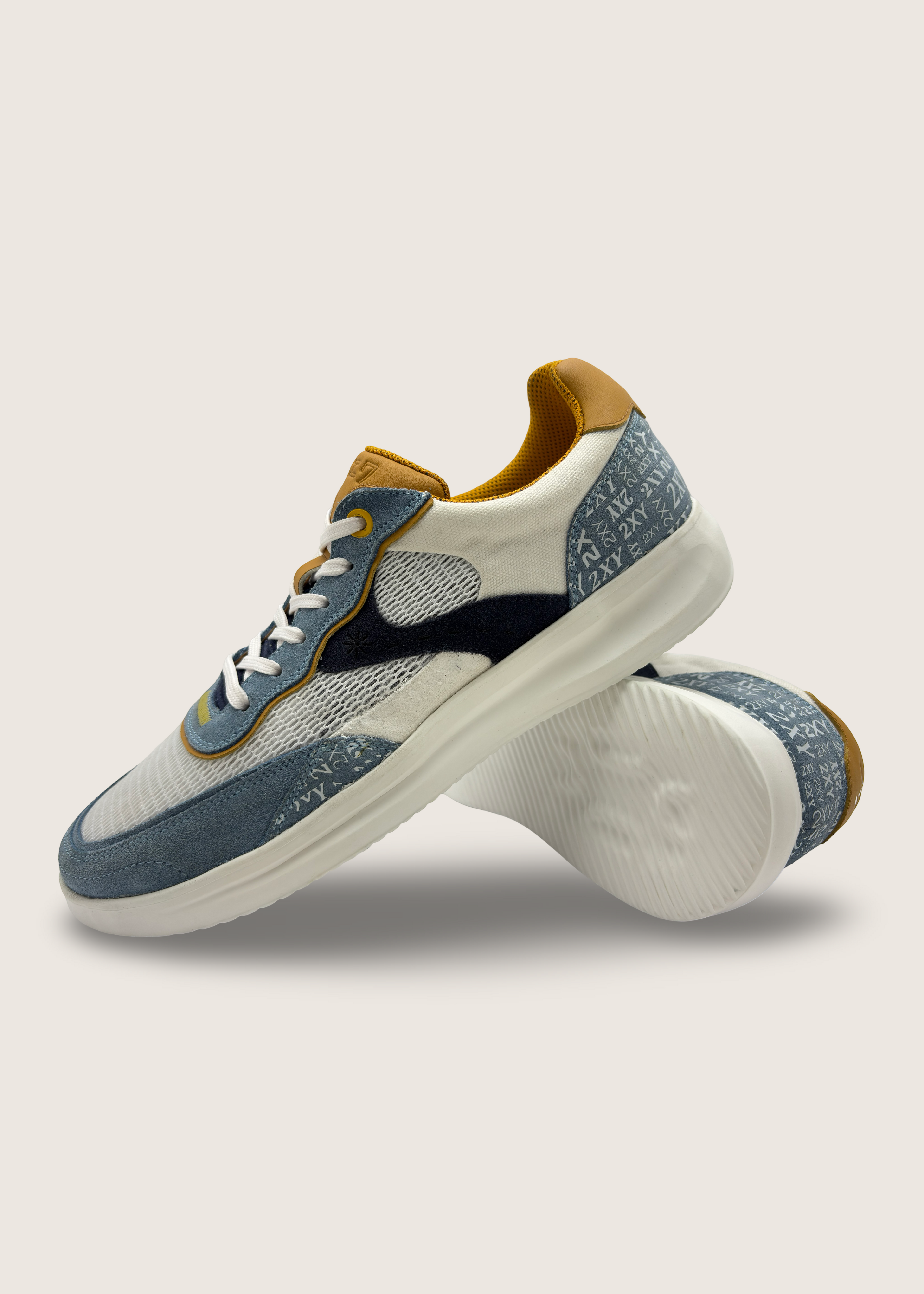 波 Men's NAMI in  ice navy leather suede with optical white layers of technical mesh