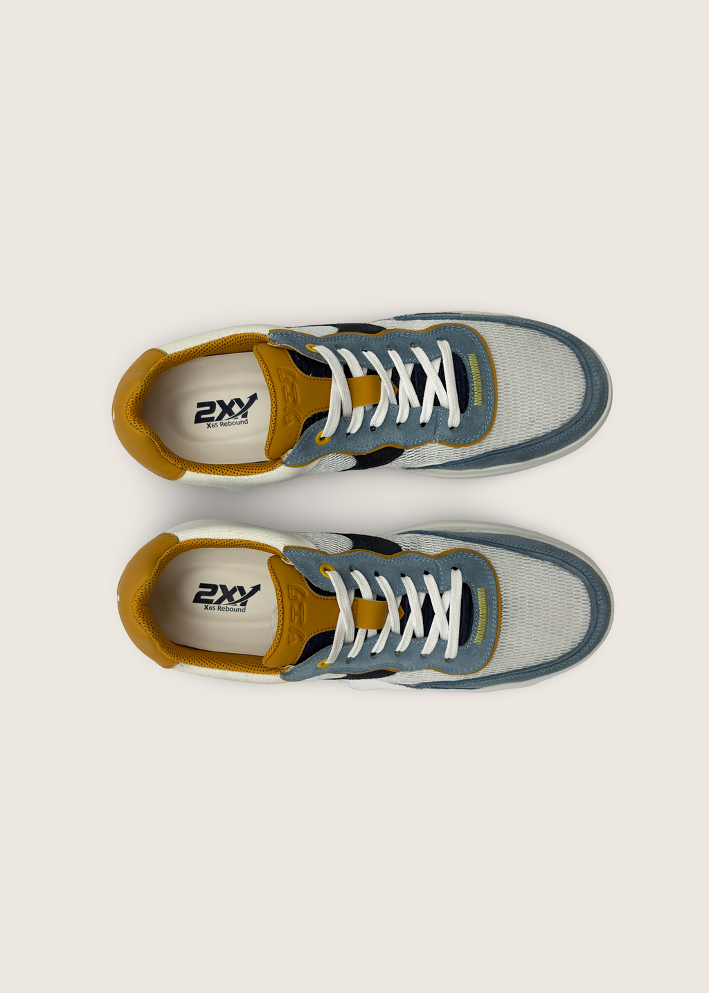 波 Men's NAMI in  ice navy leather suede with optical white layers of technical mesh
