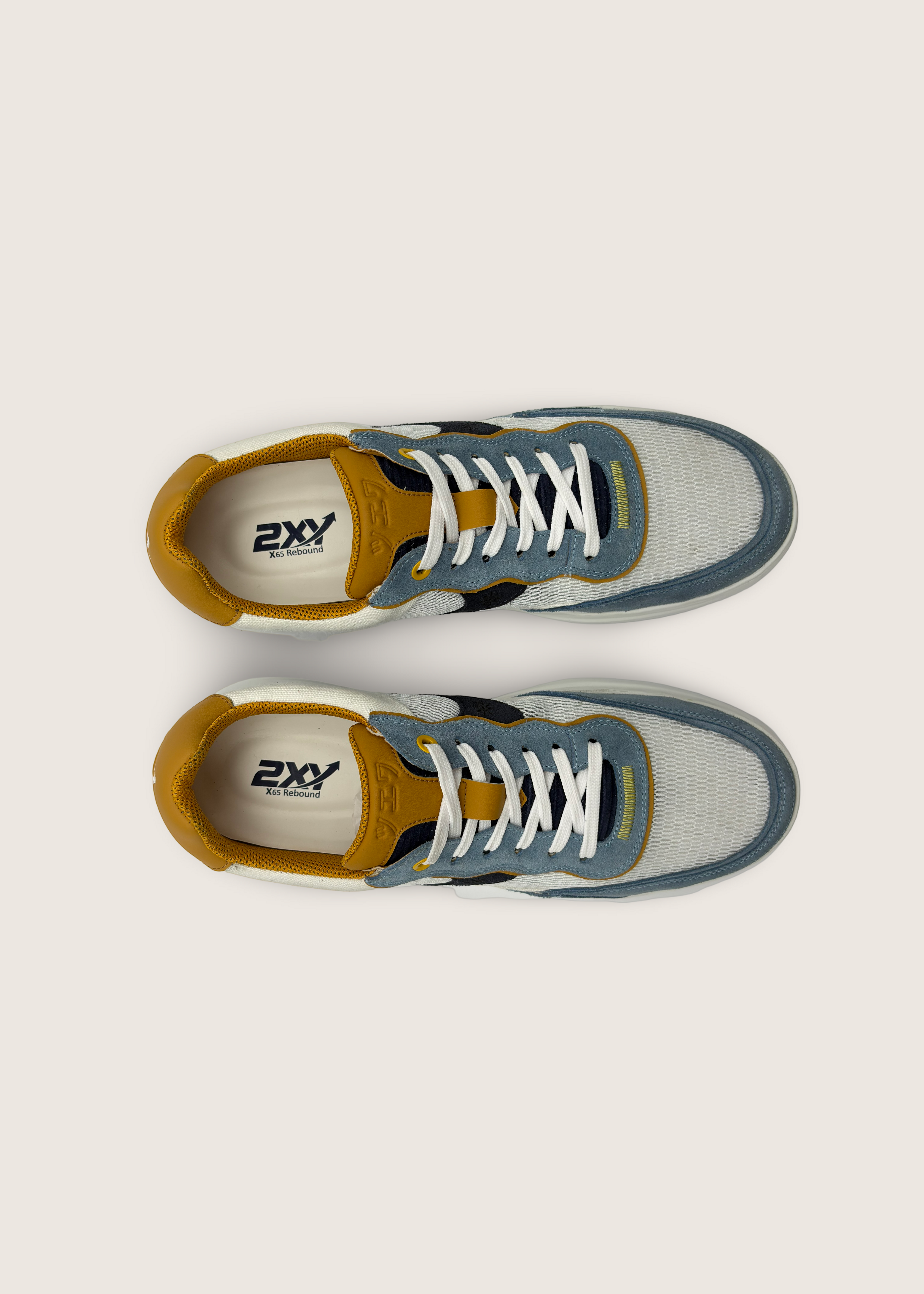 波 Men's NAMI in  ice navy leather suede with optical white layers of technical mesh