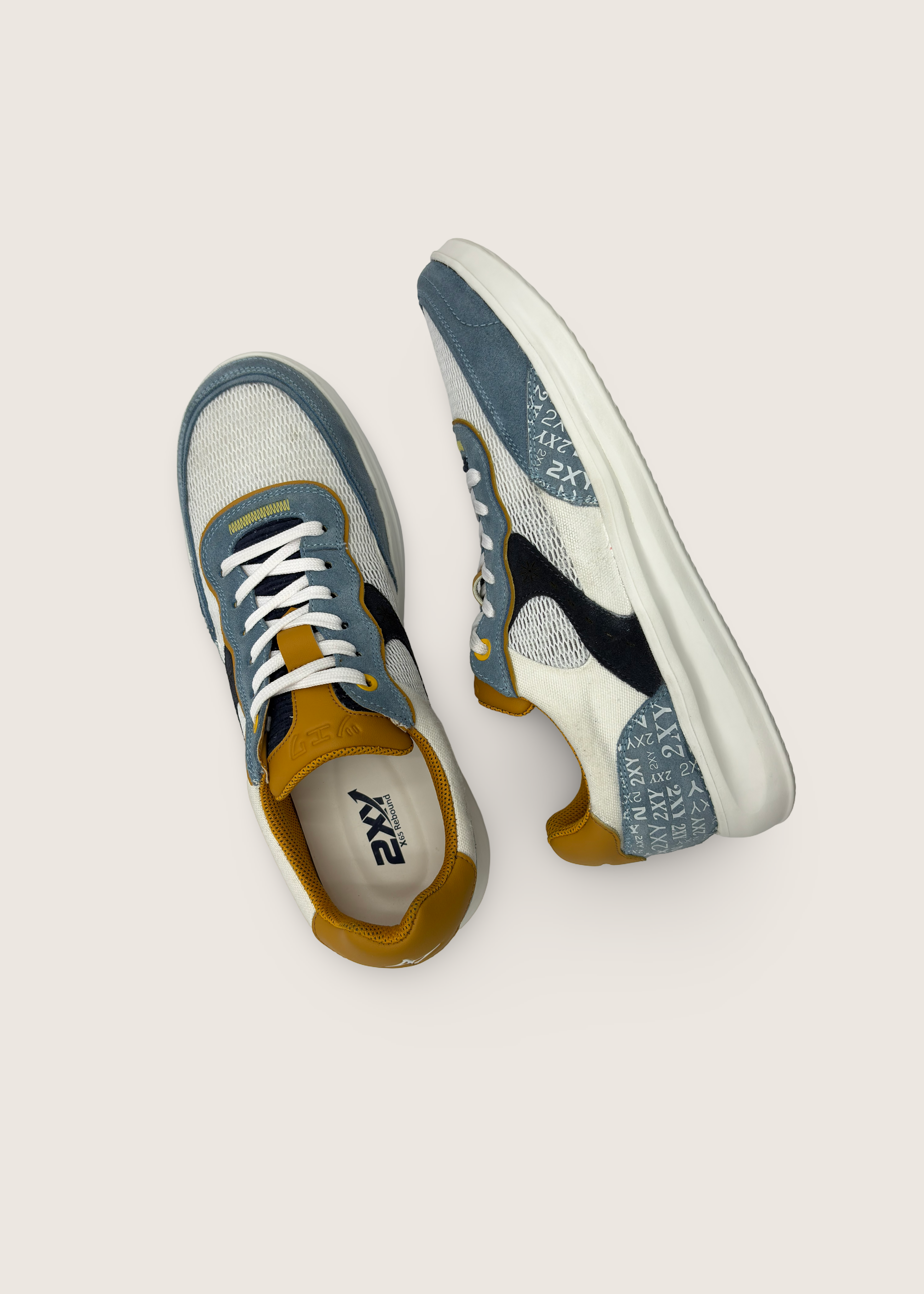 波 Men's NAMI in  ice navy leather suede with optical white layers of technical mesh