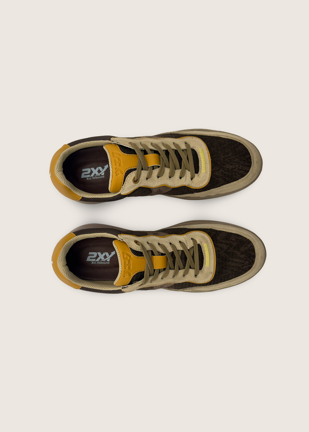 波 Men's NAMI in  beige leather suede with chocolate brown layers of technical mesh