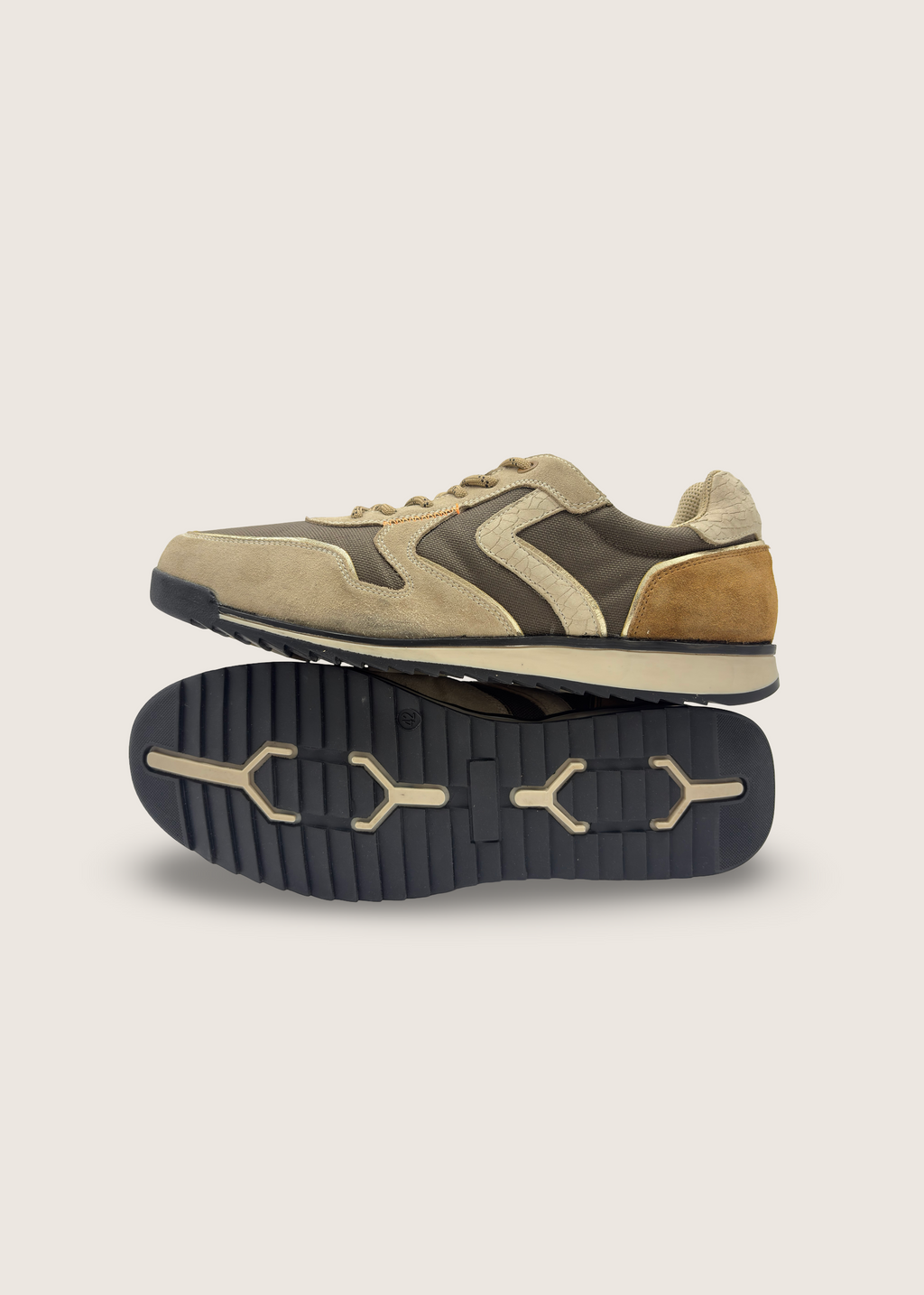 大阪 Men's Osaka in beige and brown leather suede with brown nylon parachute