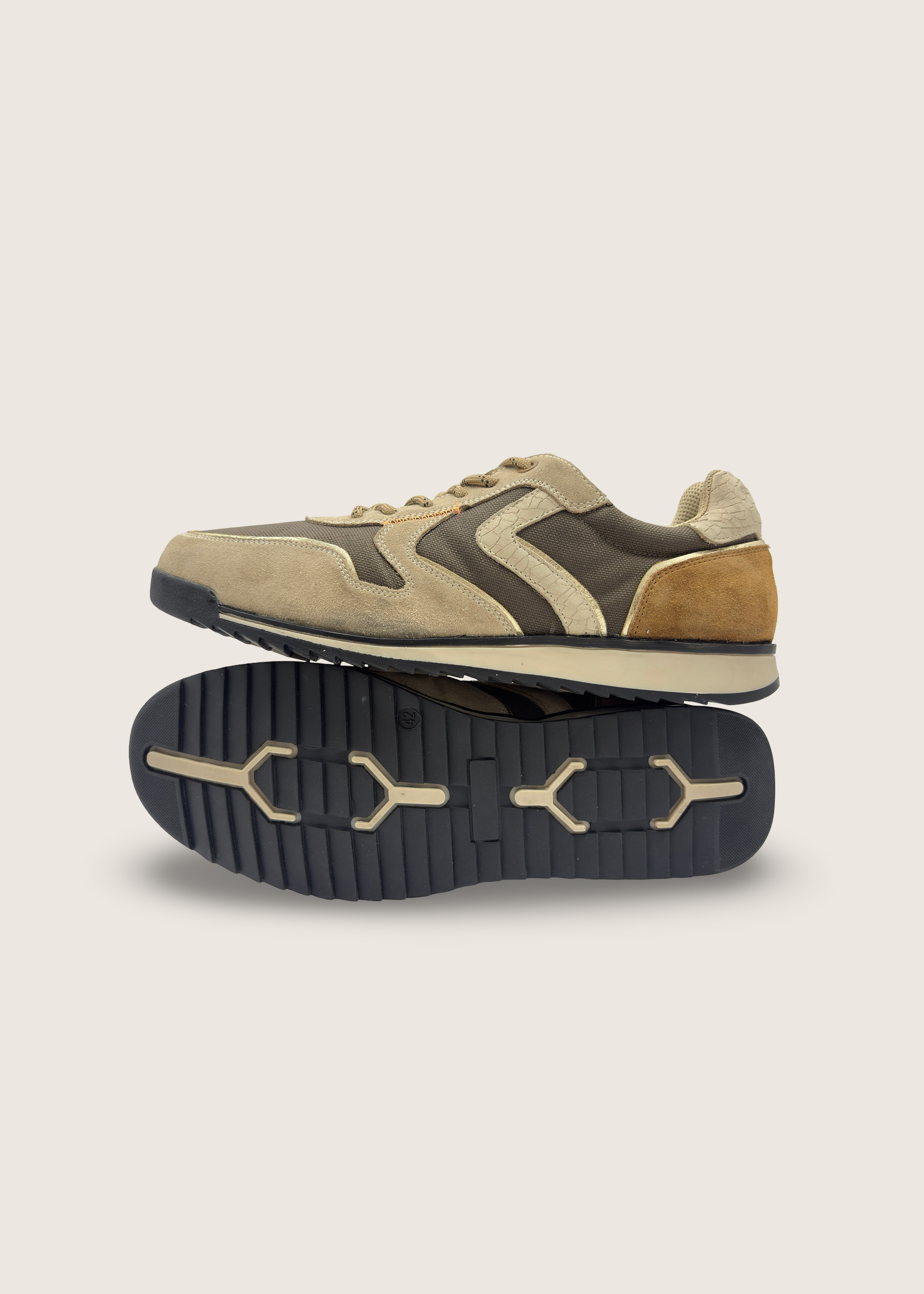 大阪 Men's Osaka in beige and brown leather suede with brown nylon parachute