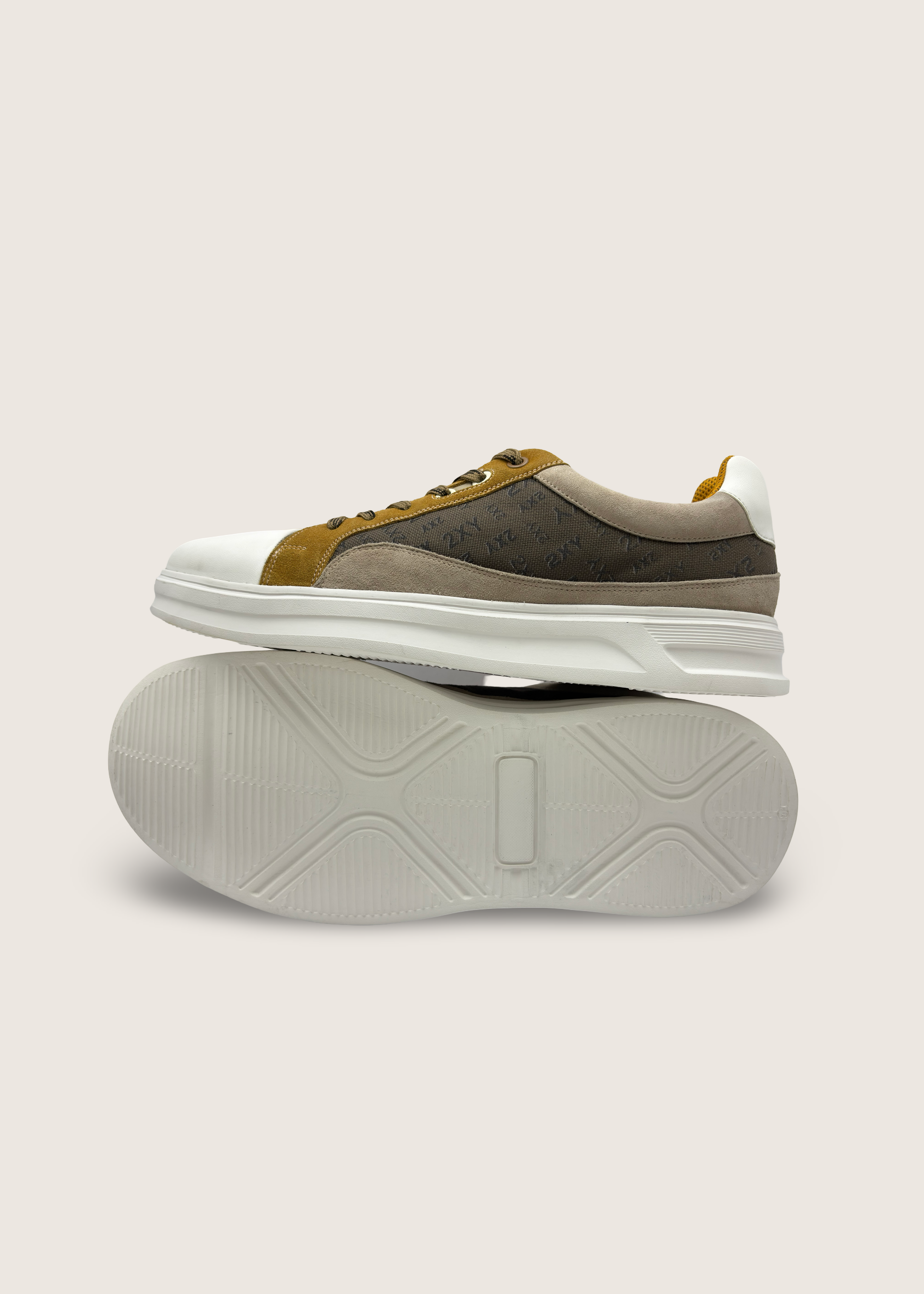 光 Men's Hikari in beige leather suede and printed 1000D parachute tafetta