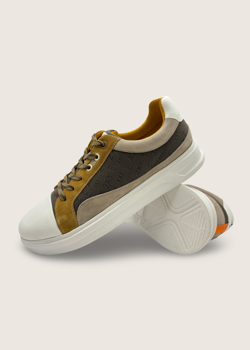光 Men's Hikari in beige leather suede and printed 1000D parachute tafetta