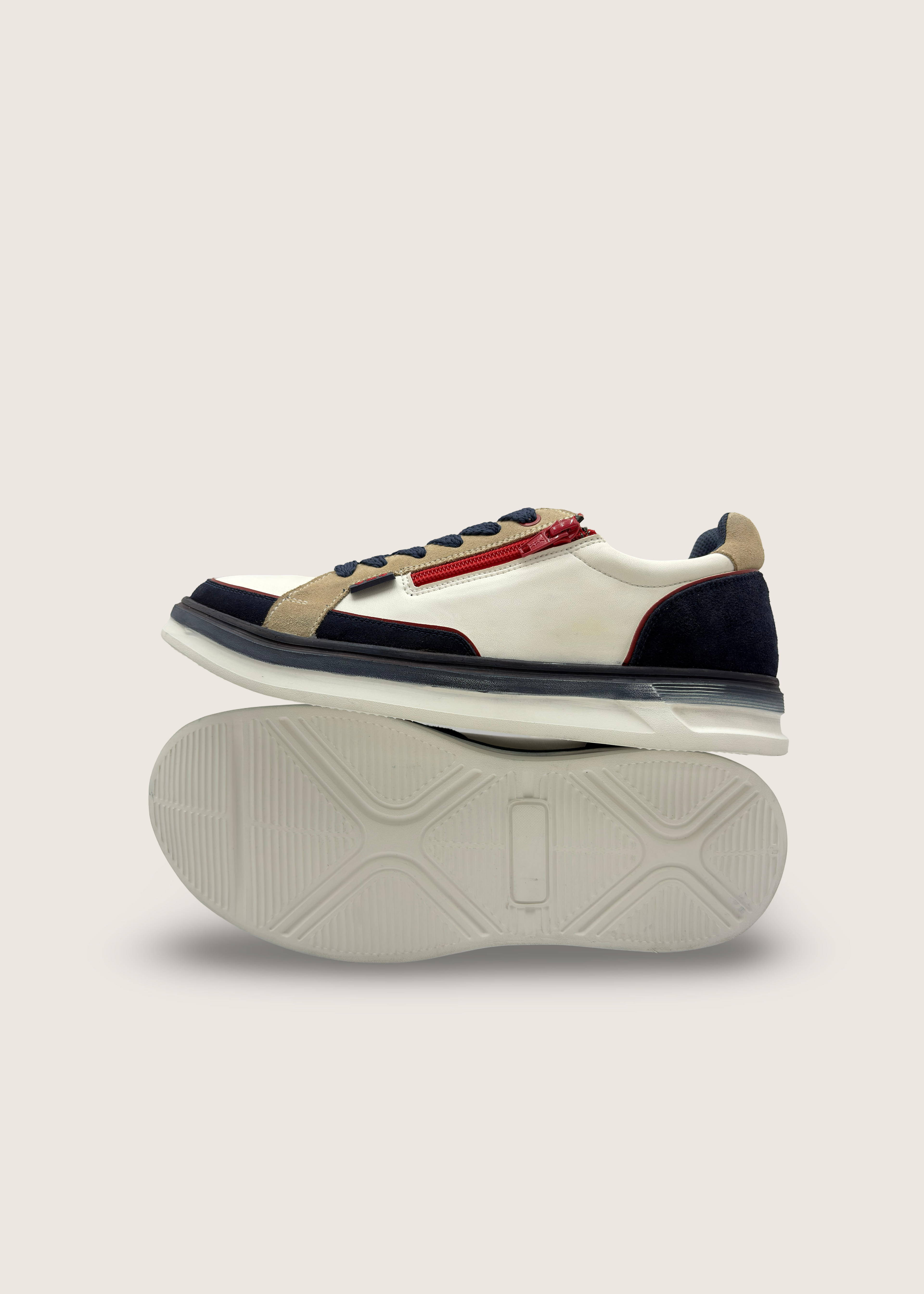 風 Men's KAZE in pumice leather suede with navy white microfiber and leather insole