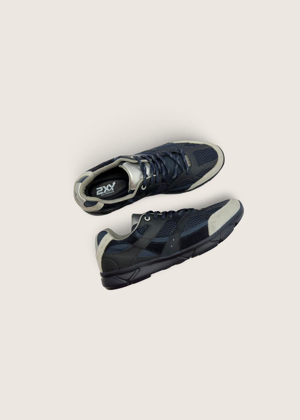 富士 Men's FUJI in dark navy blue leather nubuck with denim blue technical mesh panels