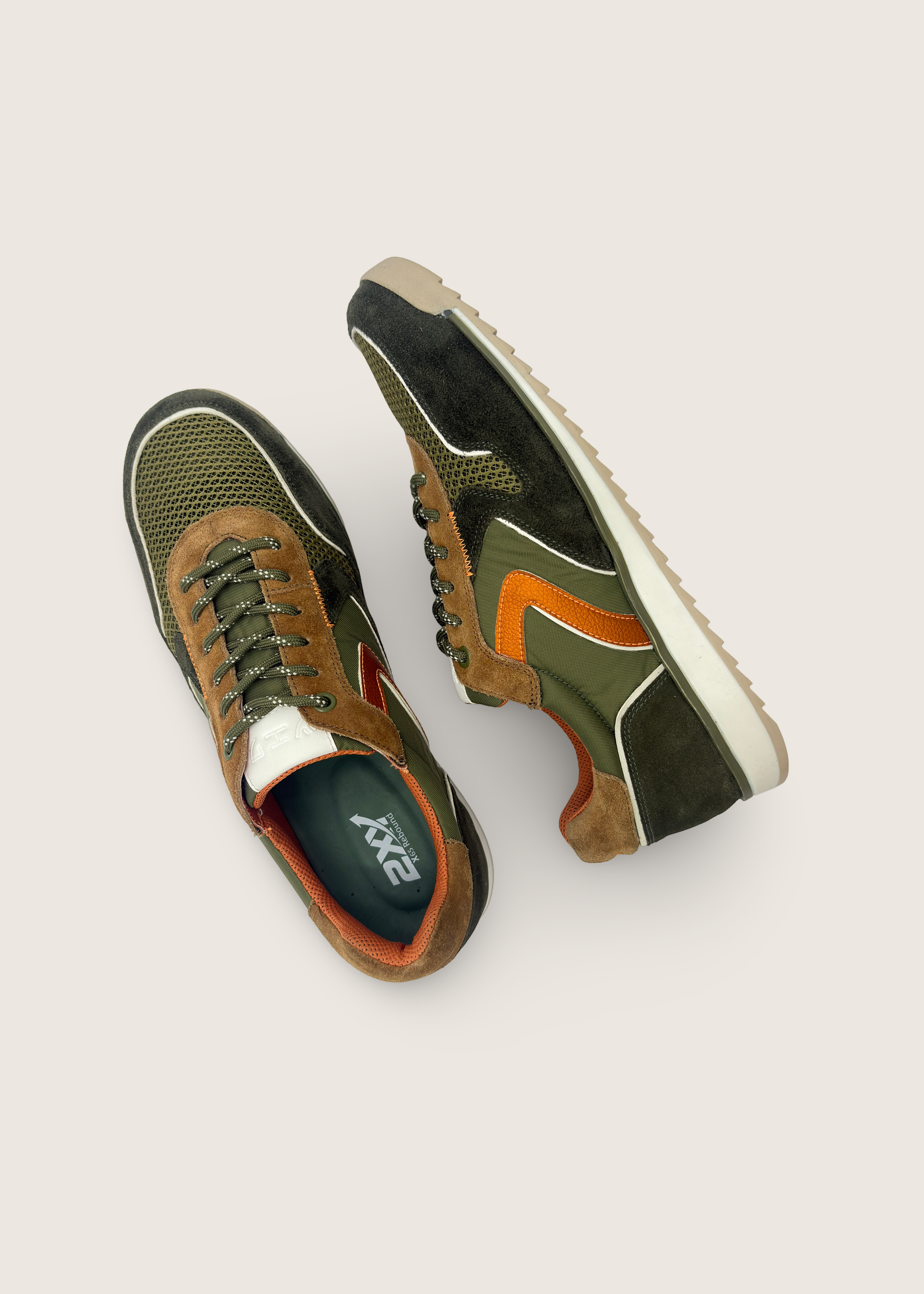 大阪 Men's OSAKA  in olive and burnt orange leather suede with olive technical textiles