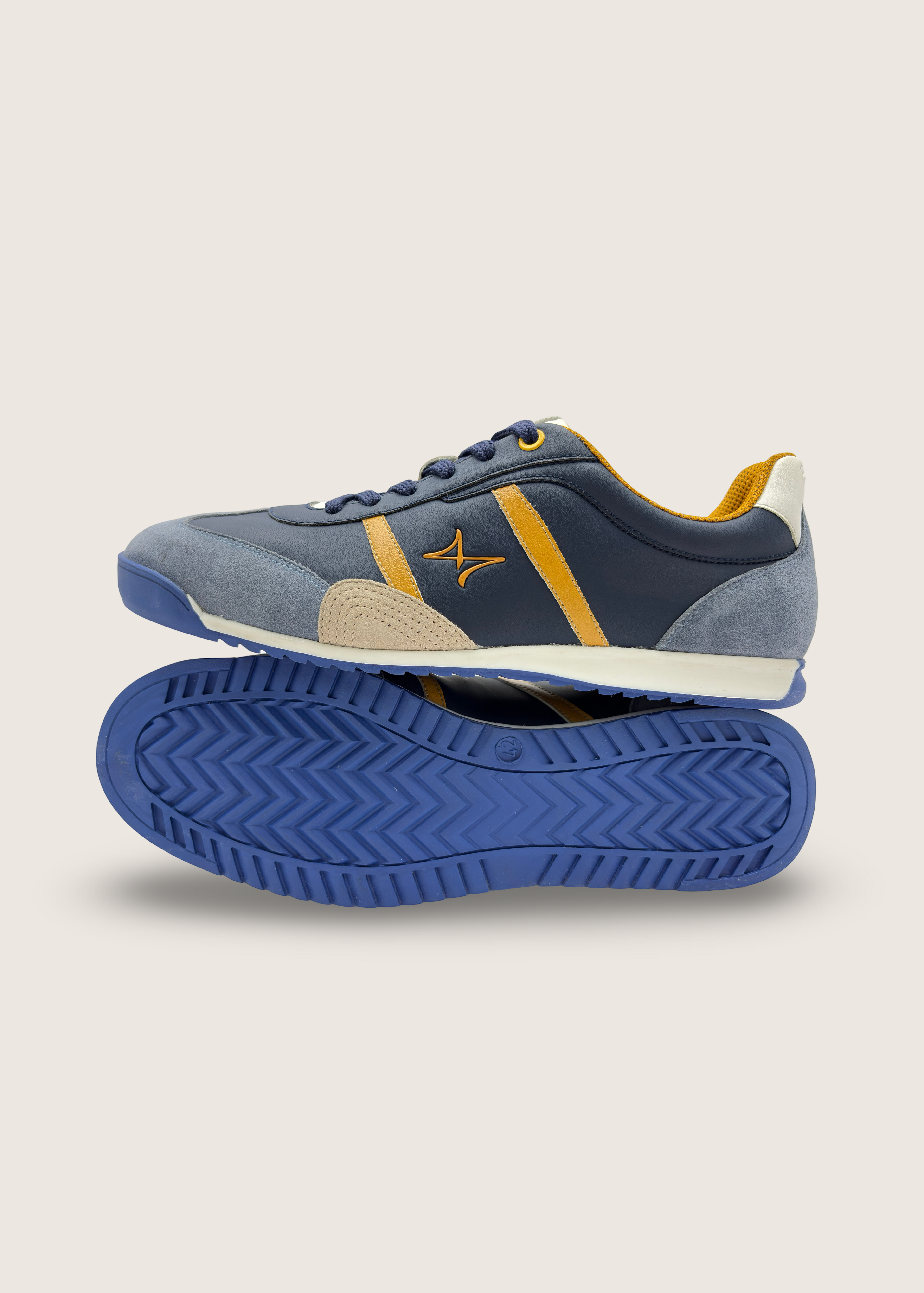 色 Men's IRO in lagoon leather suede with navy blue microfiber and leather insole