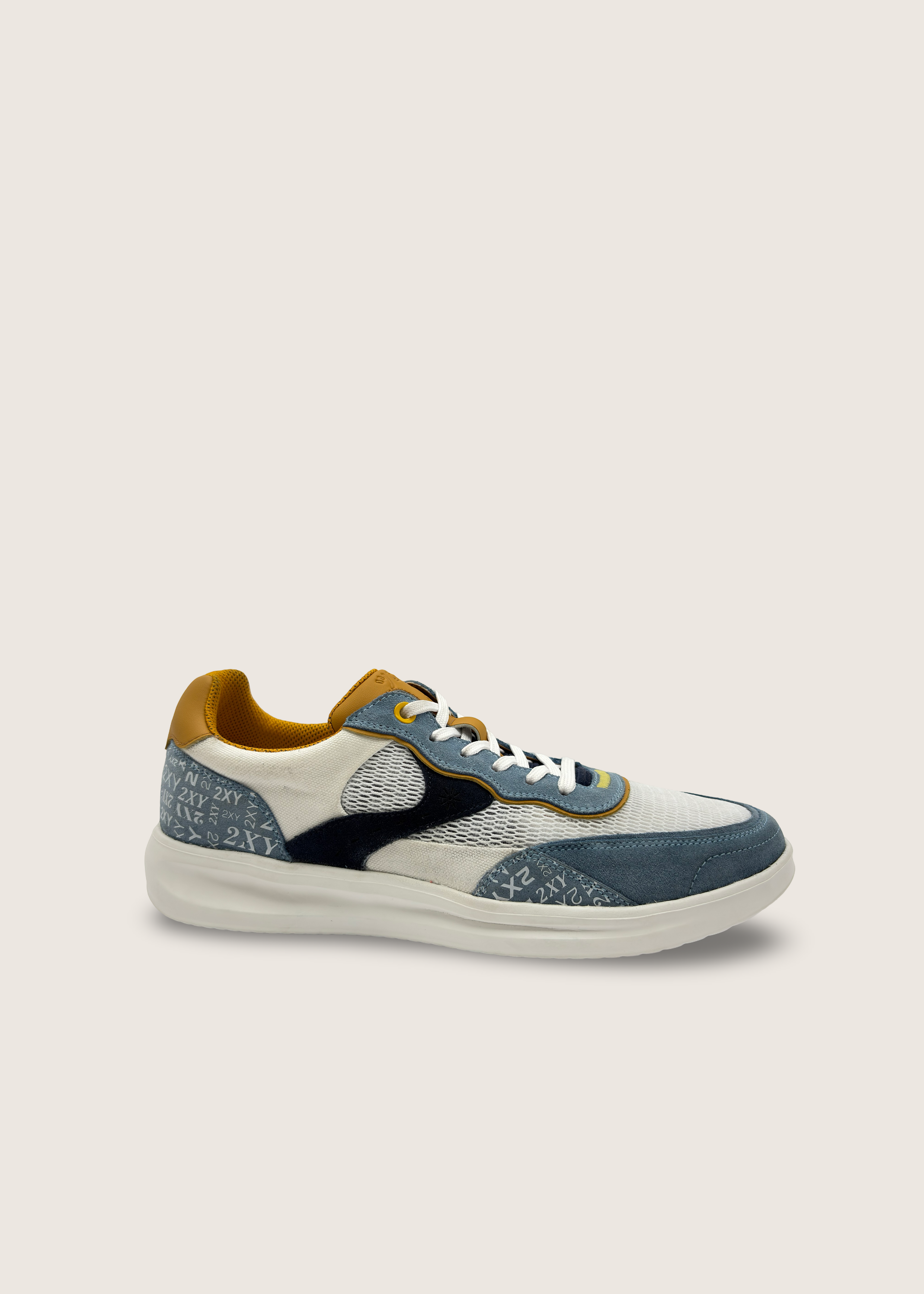 波 Men's NAMI in  ice navy leather suede with optical white layers of technical mesh