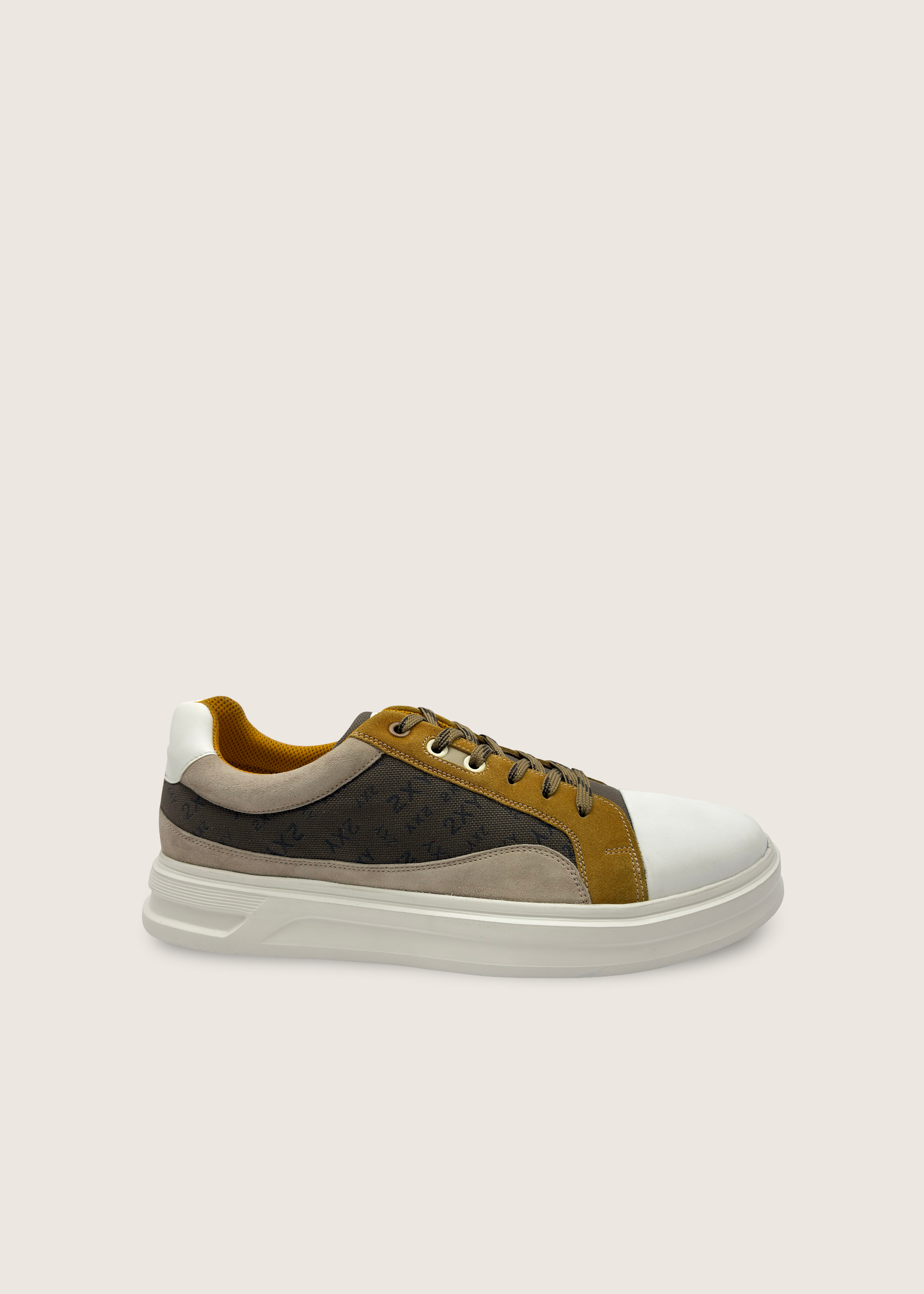 光 Men's Hikari in beige leather suede and printed 1000D parachute tafetta