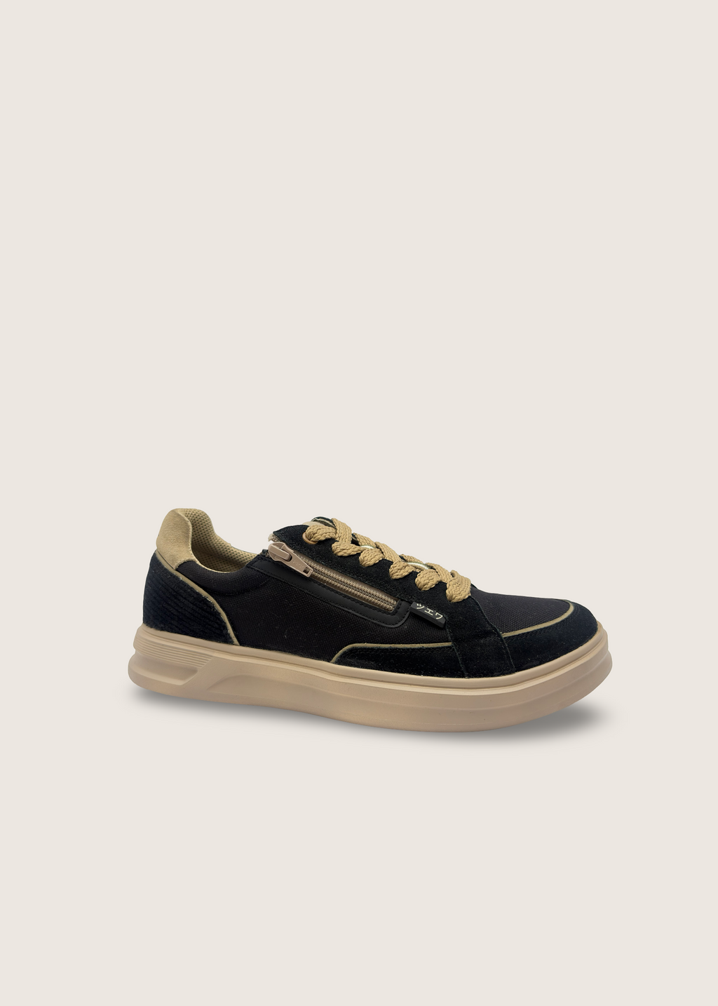 風 Men's KAZE in black leather suede with black nylon parachute and leather insole